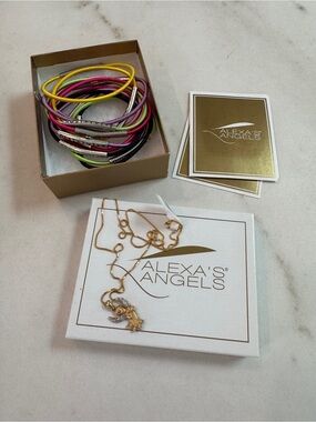 Alexa's Angels Gold Pendant Necklace with 13 “Positivity” Bracelets